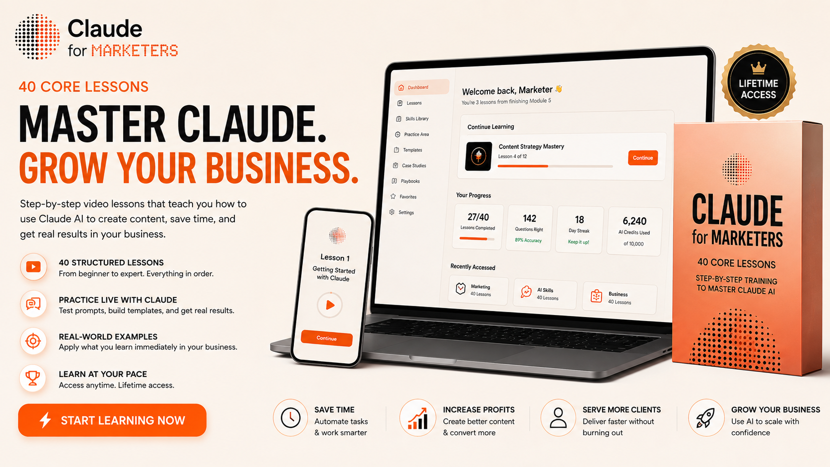 Claude for Marketers — 40 core lessons master Claude and grow your business